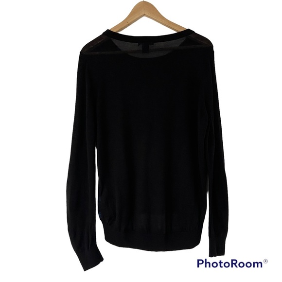 H & M BLACK/TEAL MIXED MEDIA TOP/LIGHT SWEATER, MEDIUM - Picture 2 of 9